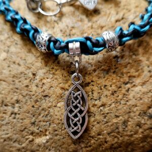 Irish Celtic Knot Pendant in Aqua and Black