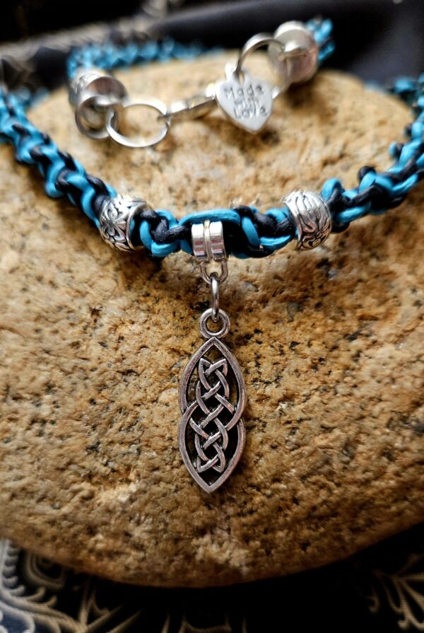 Irish Celtic Knot Pendant in Aqua and Black